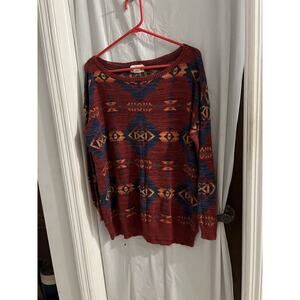 Ralph Lauren Denim And Supply Vintage Red Aztec Print Cotton Boat Neck Sweater L